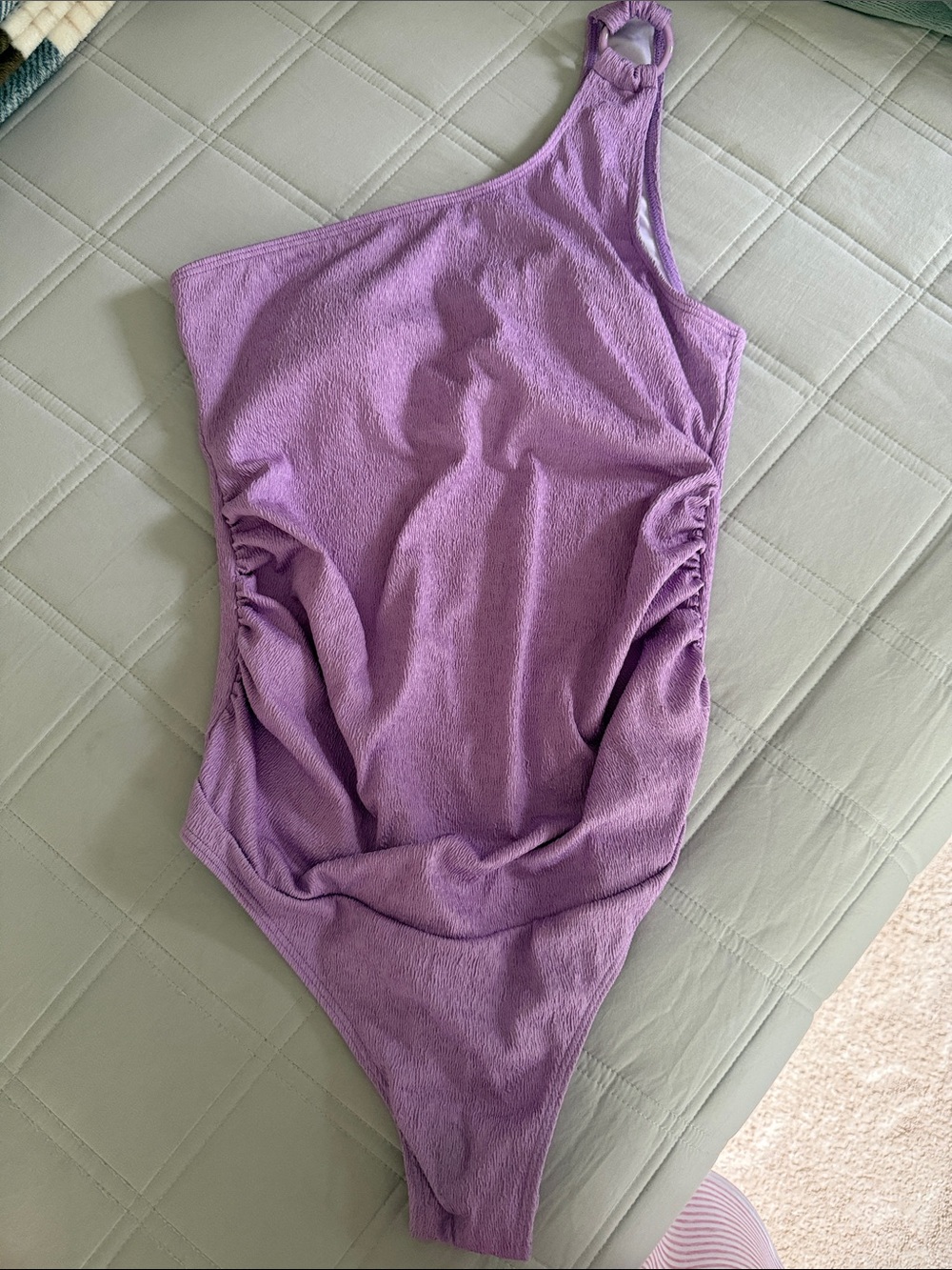 Lavender One-Shoulder Ruched Maternity Swimsuit